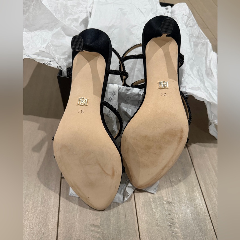 NWT: Badgley Mischka Julianna Black Satin Strappy Heels new in box with dust bag - Picture 13 of 14
